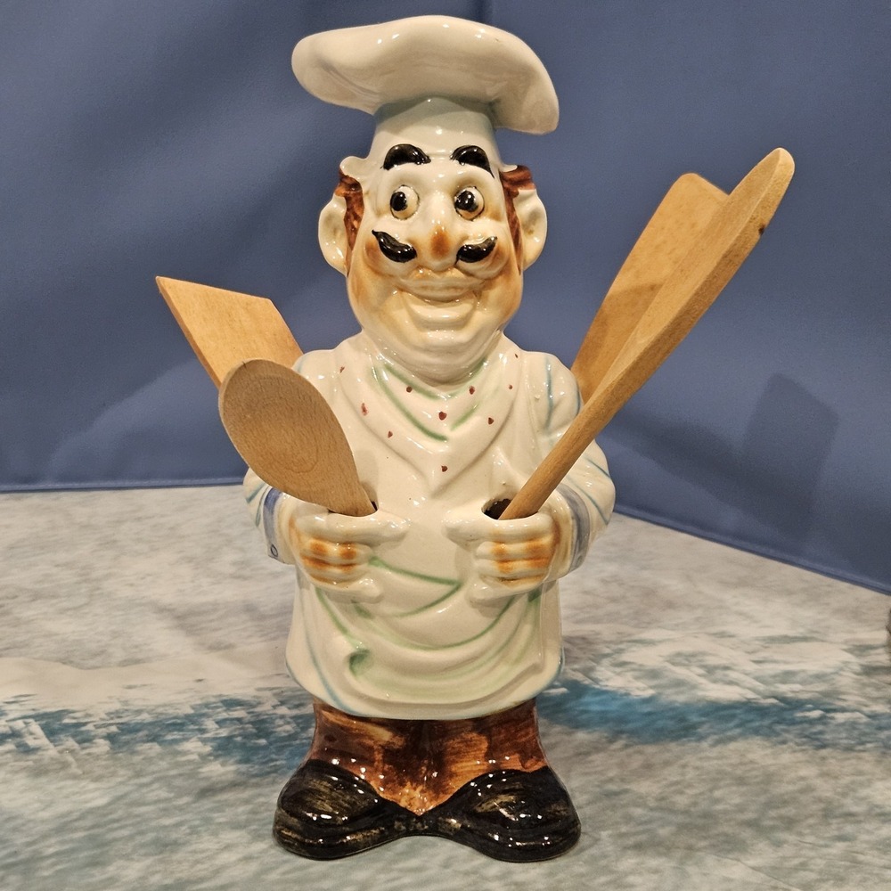 Vintage‎ Ceramic Chef Utensil Holder 12" Kitchen Decor Spoon Rest Figurine